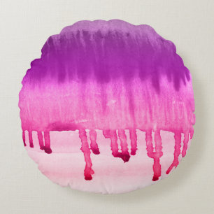 Girly Roze Violet Waterverf Ombre Design Rond Kussen