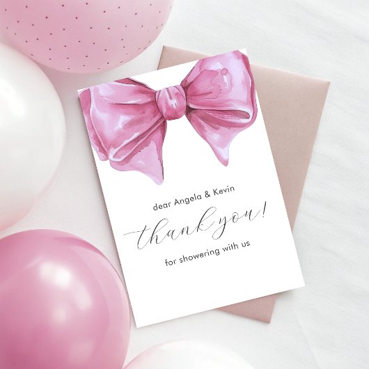 Girly Roze Waterverf Bow Baby shower Bedankkaart