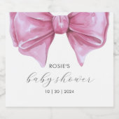 Girly Roze Waterverf Bow Baby shower Sparkling Wijnetiket (Enkel label)