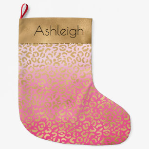 Girly Roze Waterverf Gouden Glam Luipaard Print Grote Kerstsok