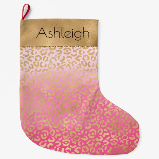 Girly Roze Waterverf Gouden Glam Luipaard Print Grote Kerstsok (Voorkant)