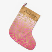 Girly Roze Waterverf Gouden Glam Luipaard Print Grote Kerstsok (Voorkant (Hangend))