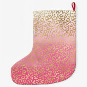 Girly Roze Waterverf Gouden Glam Luipaard Print Grote Kerstsok (Achterkant)