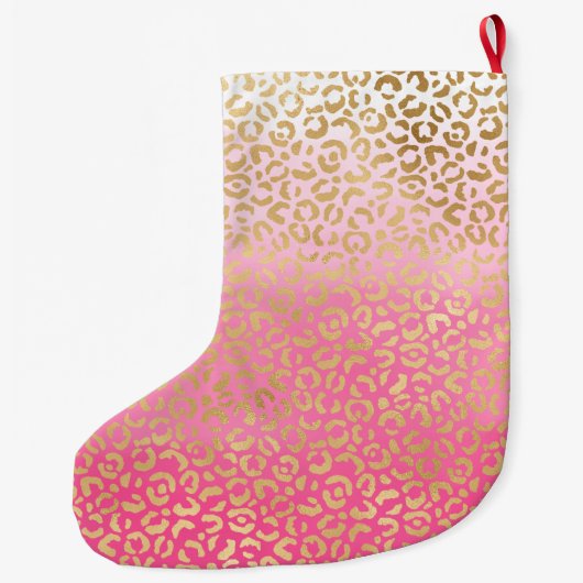 Girly Roze Waterverf Gouden Glam Luipaard Print Grote Kerstsok (Achterkant)