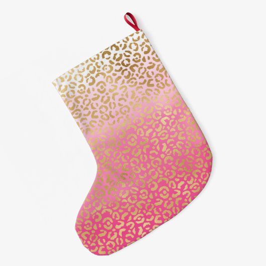 Girly Roze Waterverf Gouden Glam Luipaard Print Grote Kerstsok (Achterkant (Hangend))