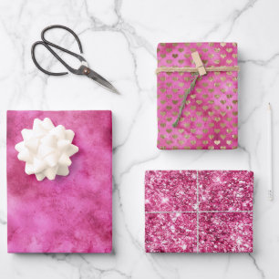 Girly roze Waterverf gouden harten glitter Inpakpapier Vel