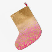 Girly roze Waterverf gouden luipaard print Grote Kerstsok (Achterkant (Hangend))