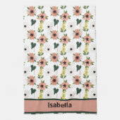 Girly Roze Wit Bloemen Botanische Patroon Naam Theedoek (Verticaal)