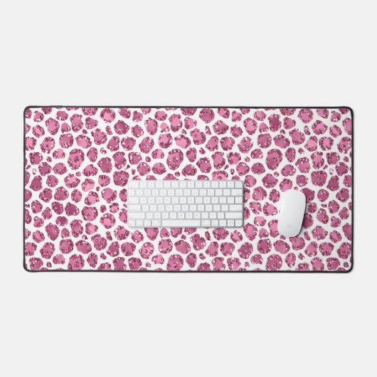 Girly Roze Wit Glam Glitter Luipaard Print Bureaumat (Keyboard & Muis)