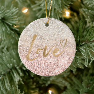 Girly Roze Wit Goud Glitz Glitter Liefde Keramisch Ornament