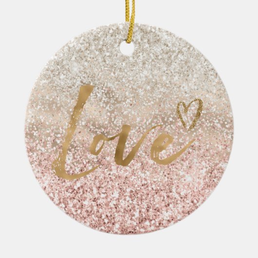 Girly Roze Wit Goud Glitz Glitter Liefde Keramisch Ornament (Voorkant)