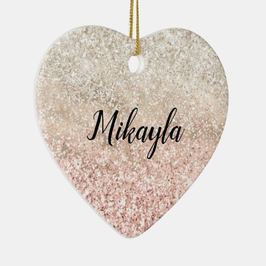 Girly Roze Wit Goud Glitz Glitter Naam Keramisch Ornament (Rechts)