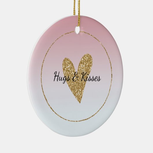 Girly roze wit ombre goud glitter hart keramisch ornament (Rechts)