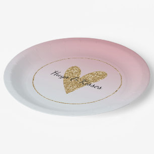 Girly roze wit ombre goud glitter hart papieren bordje