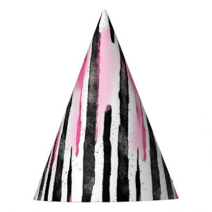 Girly Roze Wit Zwart Zebra Strepen Feesthoedjes
