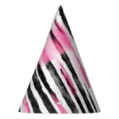 Girly Roze Wit Zwart Zebra Strepen Feesthoedjes (Links)