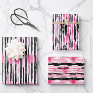 Girly Roze Wit Zwart Zebra Strepen Inpakpapier Vel