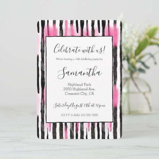 Girly Roze Wit Zwart Zebra Strepen Kaart (Staand voorkant)