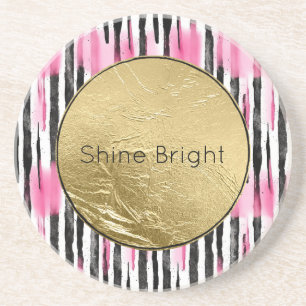 Girly Roze Wit Zwart Zebra Strepen Zandsteen Onderzetter