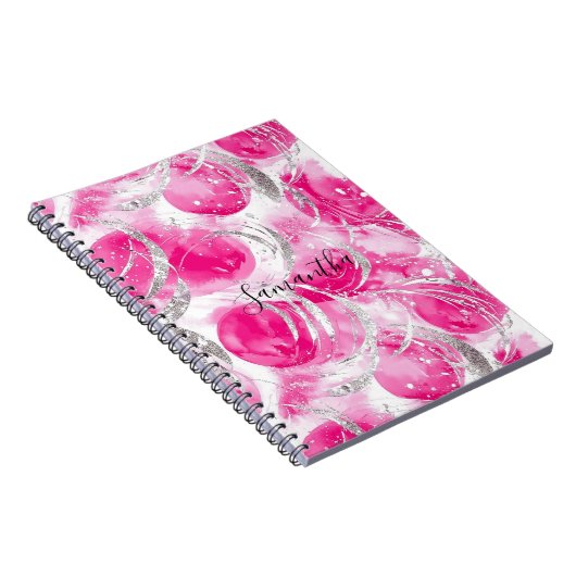 Girly Roze Witte Abstracte Cirkels Notitieboek (Rechterzijde)