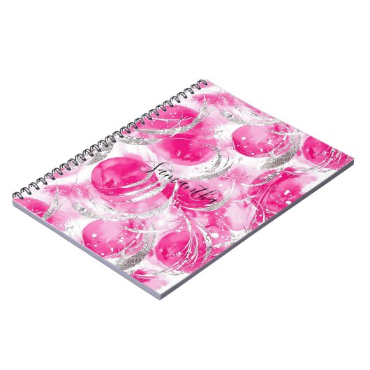 Girly Roze Witte Abstracte Cirkels Notitieboek (Linkerzijde)