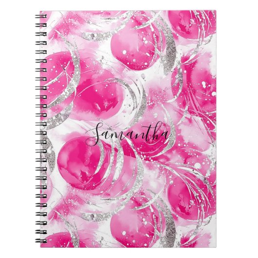 Girly Roze Witte Abstracte Cirkels Notitieboek (Voorkant)