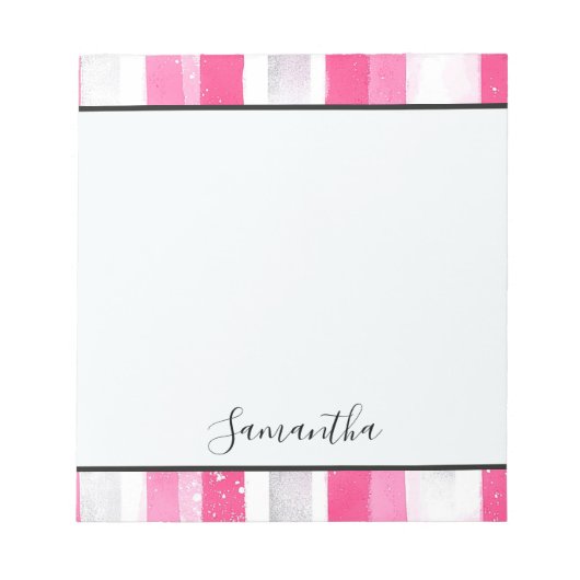 Girly Roze Witte Abstracte Strepen Notitieblok (Voorkant)