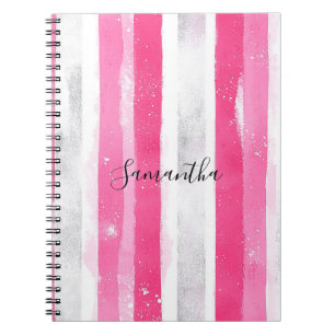 Girly Roze Witte Abstracte Strepen Notitieboek