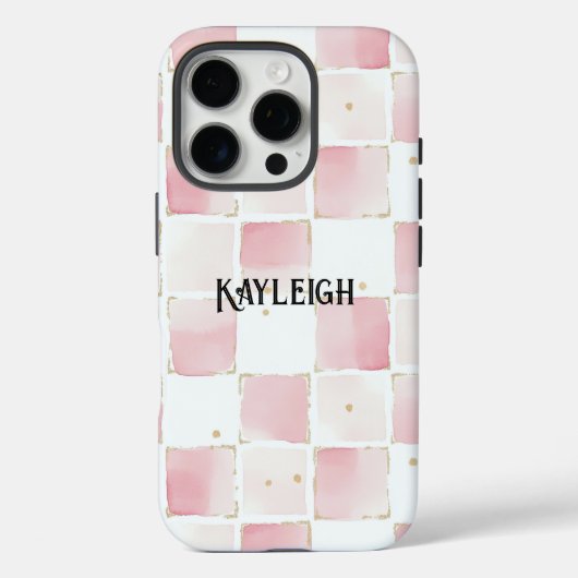 Girly Roze Witte Chic Squares Case-Mate iPhone Case (Achterkant)