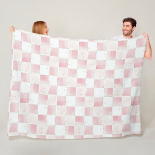 Girly Roze Witte Chic Squares Fleece Deken