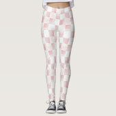 Girly Roze Witte Chic Squares Leggings (Voorkant)