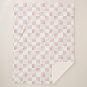 Girly Roze Witte Chic Squares Sherpa Deken