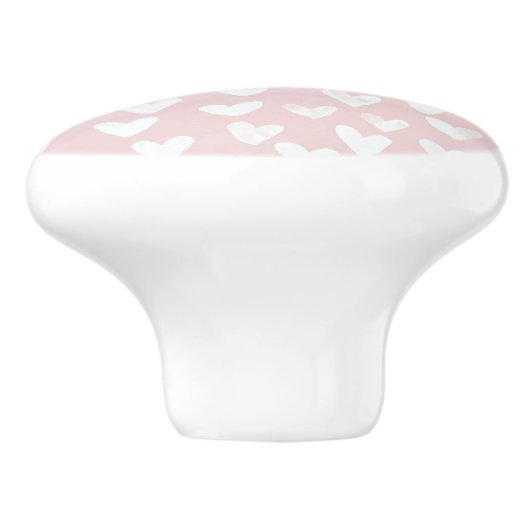 Girly roze witte harten keramische knop (Zijkant)