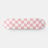Girly Roze Witte Retro Checker Patroon Skateboard (Horizontaal)