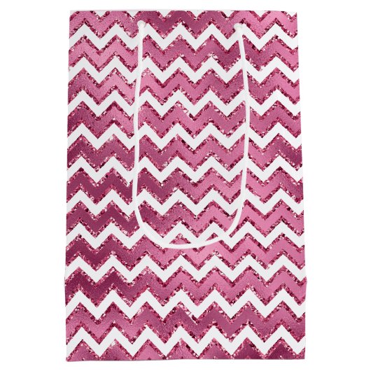 Girly Roze Witte Zigzag Stripes Medium Cadeauzakje (Achterkant)