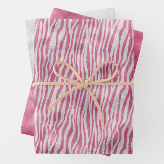 Girly Roze Zilveren Zebra print Inpakpapier Vel (In situ)