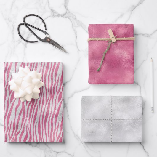 Girly Roze Zilveren Zebra print Inpakpapier Vel (Voorkant)