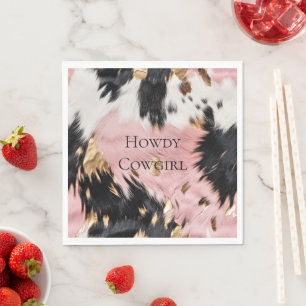 Girly Roze Zwart Goud Cowgirl Koeienhuid Servet
