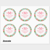 Girly Rozen Floral Monogram Adresetiketten Ronde Sticker (Vel)