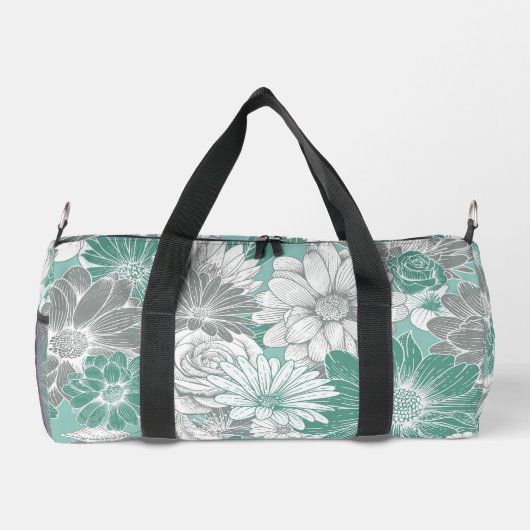 Girly  Sage Groen Bloemen Duffel Bag Plunjezak (Achterkant)