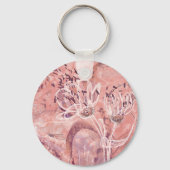  Girly Salmon Pink Flowers Sleutelhanger (Achterkant)