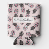 Girly schattig bloemig roze zwart ananas patroon blikjeskoeler (Voorkant)