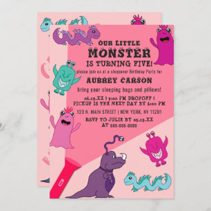 Girly Schattige Monster Flashlight Sleepover Verja Kaart