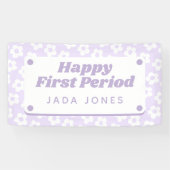 Girly Schattige Paarse Bloemen Eerste Periode Part Spandoek (Horizontaal)