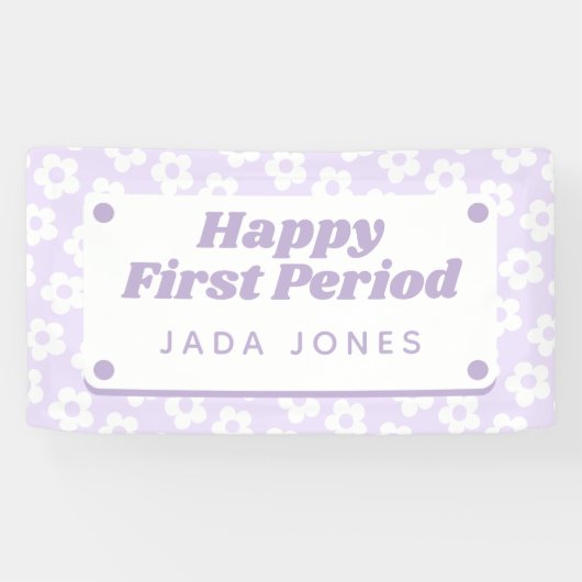 Girly Schattige Paarse Bloemen Eerste Periode Part Spandoek (Horizontaal)