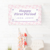 Girly Schattige Pastel Roze Bloemen Eerste Periode Spandoek (Insitu)