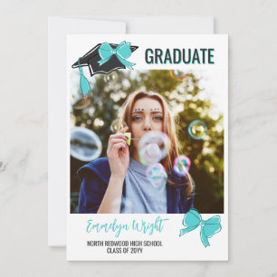 Girly Schattige Turquoise Bows Foto's Afstuderen Aankondiging