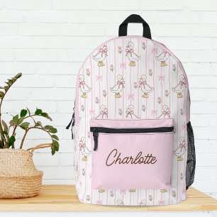 Girly Schattigee Coquette Gans met Roze Bow Monogr Bedrukte Rugzak