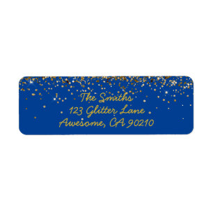 Girly Script Blauw en Goud Bruiloft Retouradres Etiket