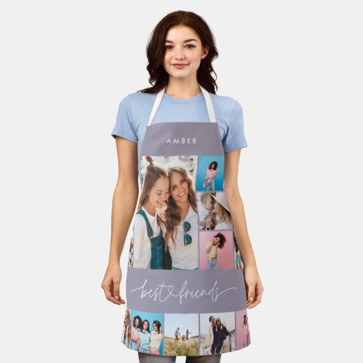 Girly script multi foto beste vriend modern lila schort (Gedragen)